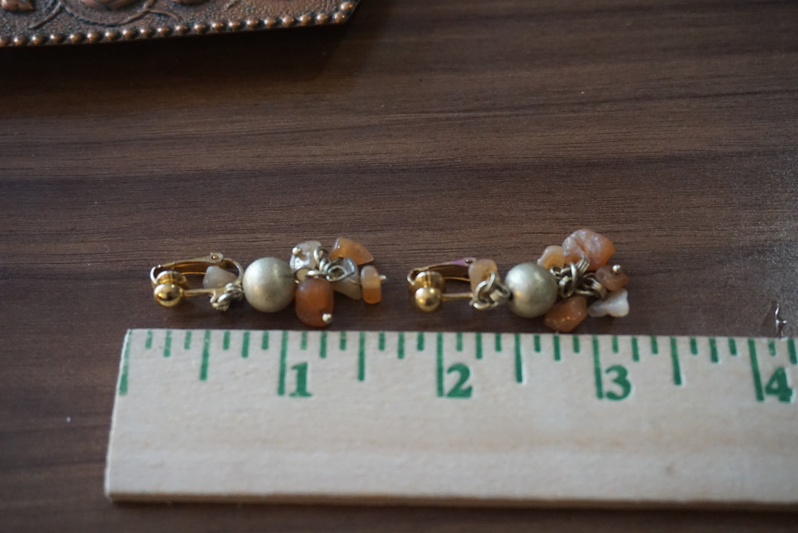 Gold and Orange Beaded Earrings