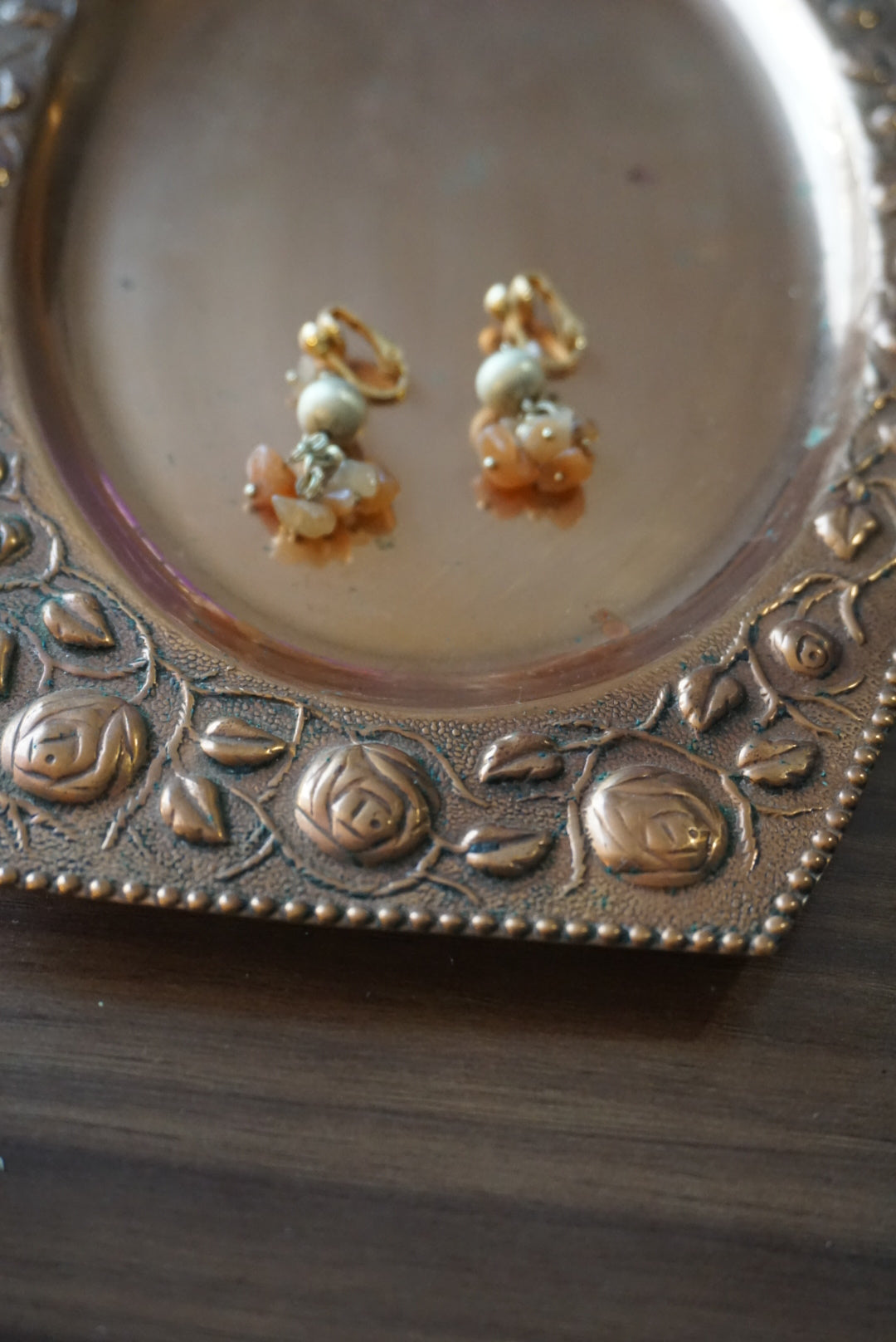 Gold and Orange Beaded Earrings