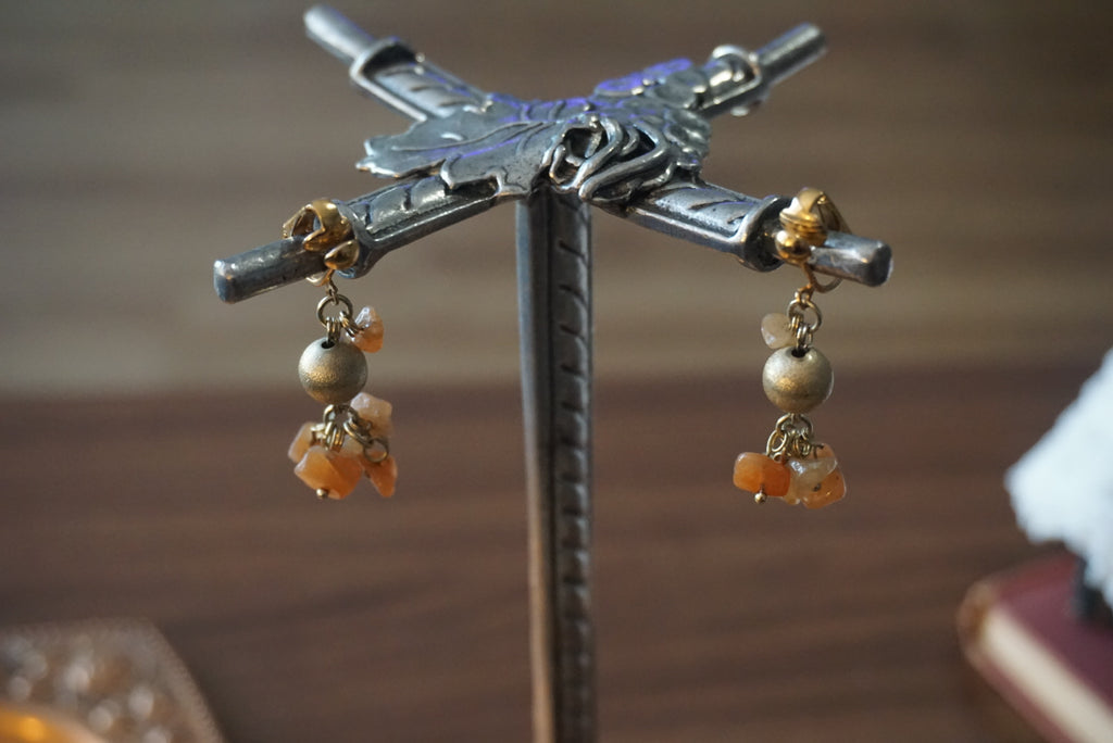 Gold and Orange Beaded Earrings