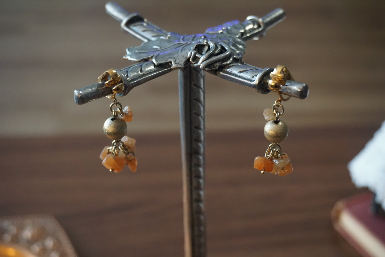 Gold and Orange Beaded Earrings