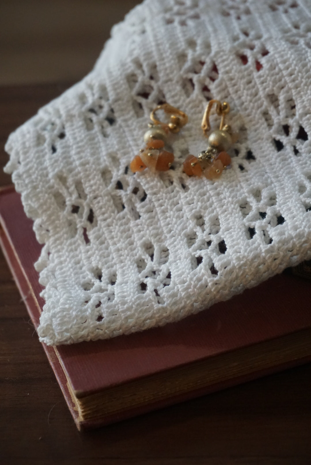 Gold and Orange Beaded Earrings