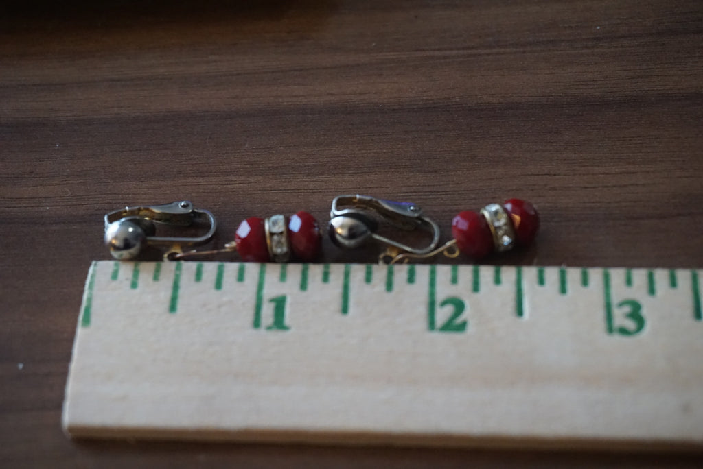 Vintage Red Beaded Clip-On Earrings