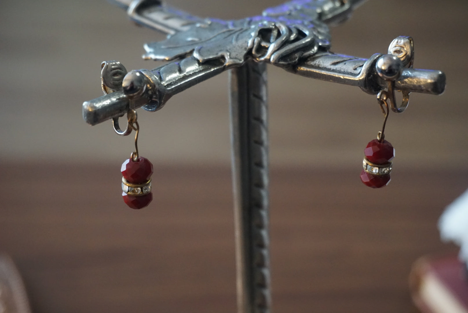 Vintage Red Beaded Clip-On Earrings