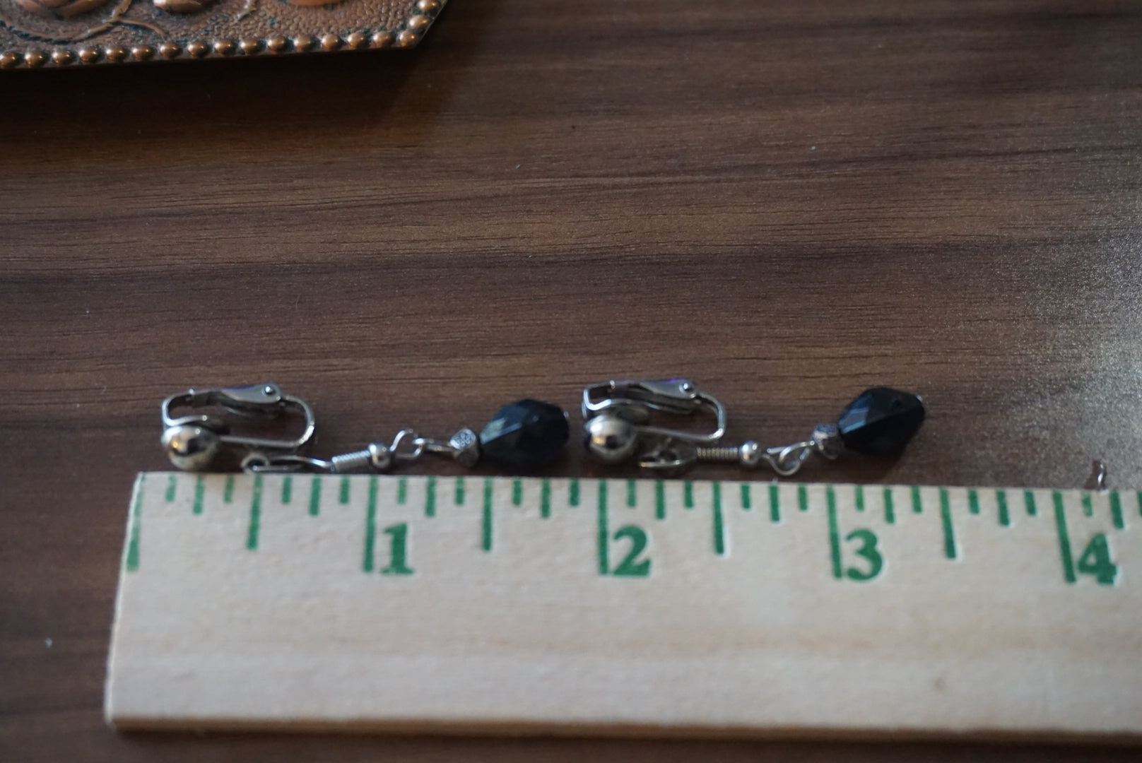 Vintage Black Beaded Clip-On Earrings