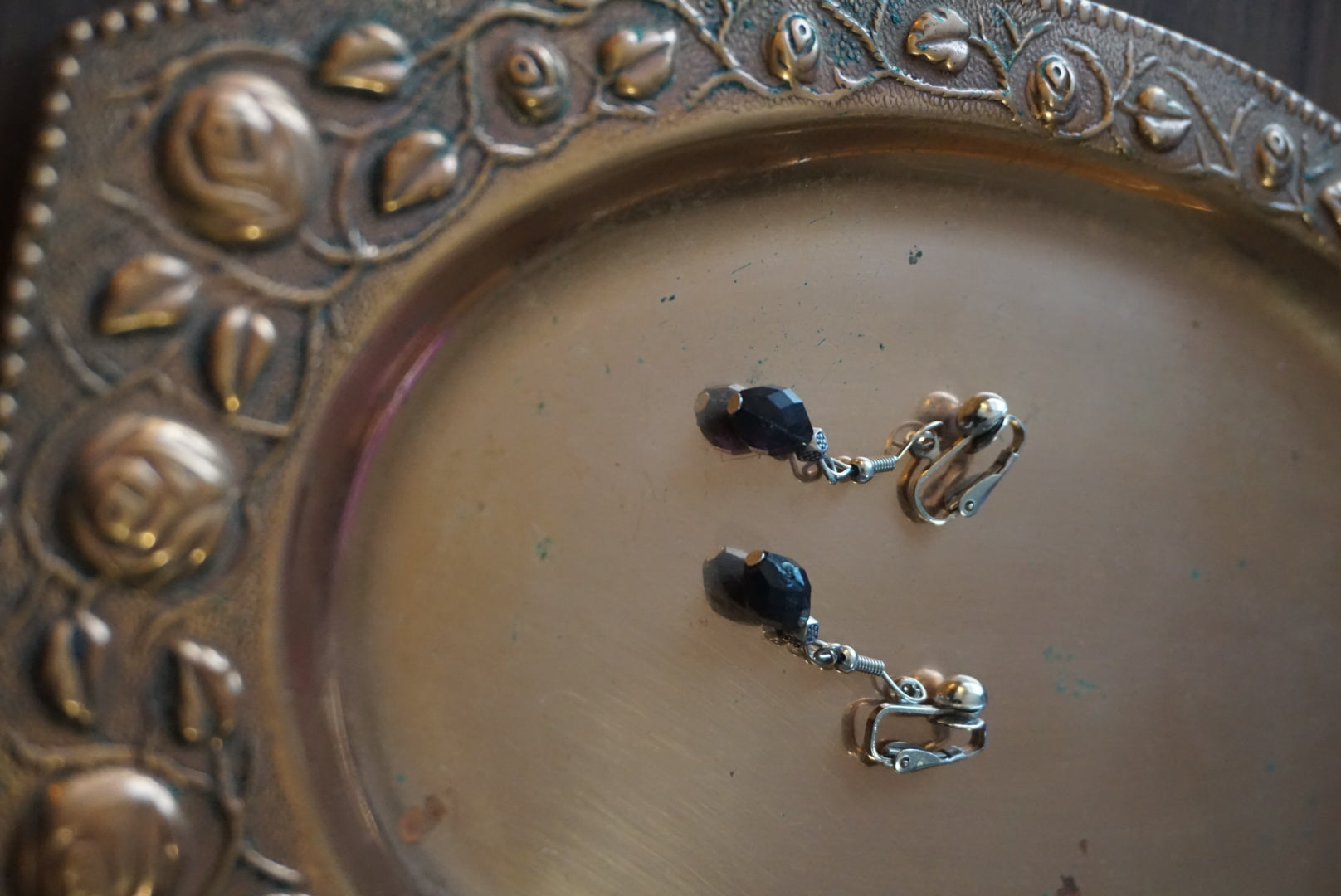 Vintage Black Beaded Clip-On Earrings