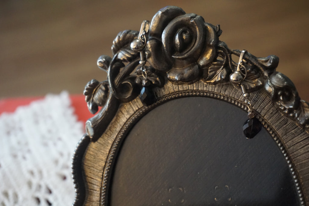 Vintage Black Beaded Clip-On Earrings