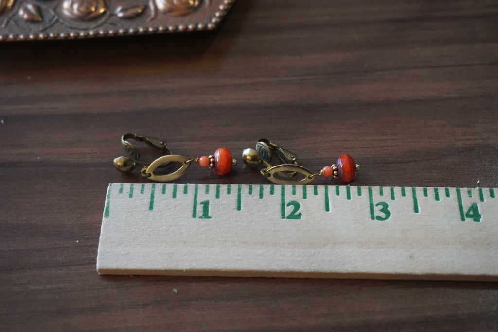 Vintage Clip-On Earrings with Red Beads
