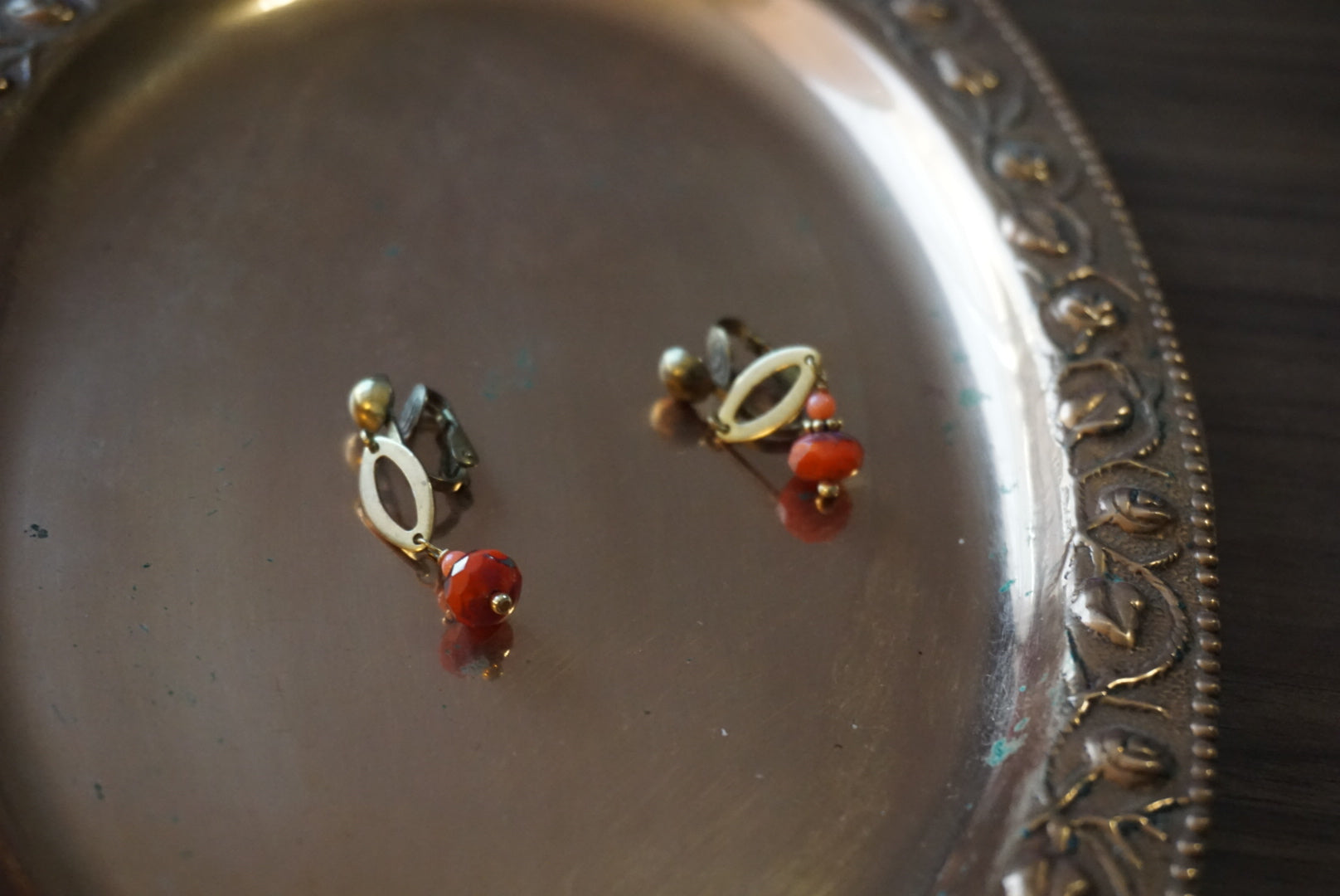 Vintage Clip-On Earrings with Red Beads