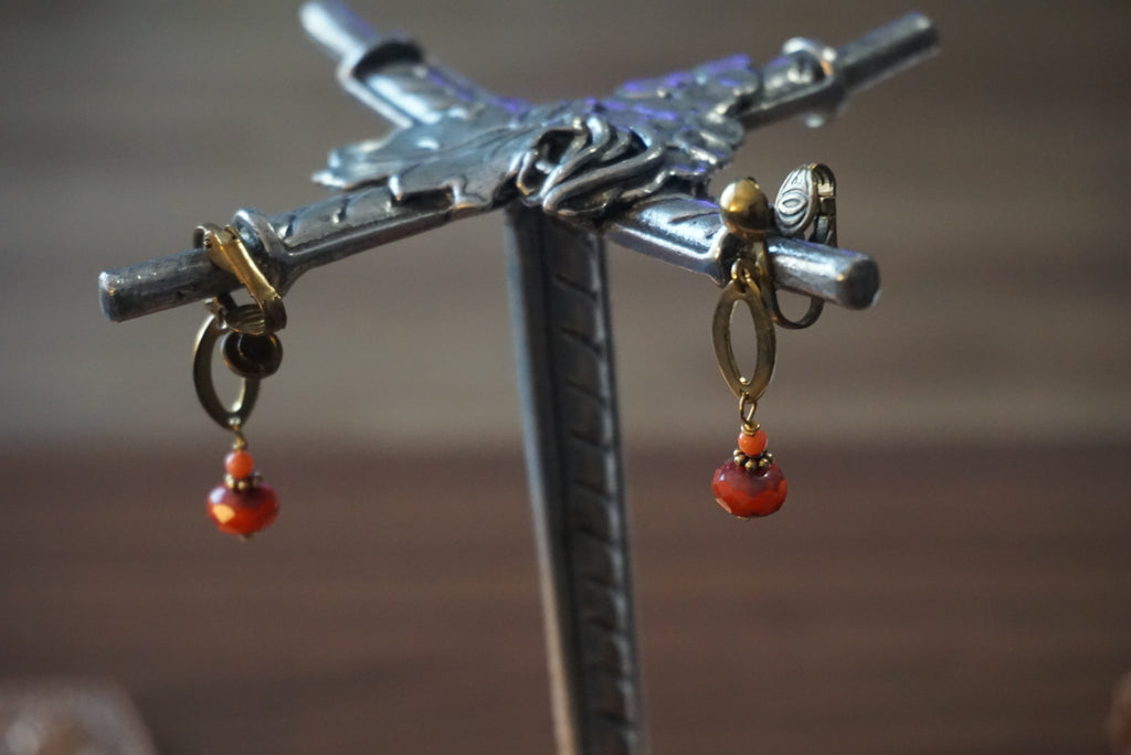 Vintage Clip-On Earrings with Red Beads