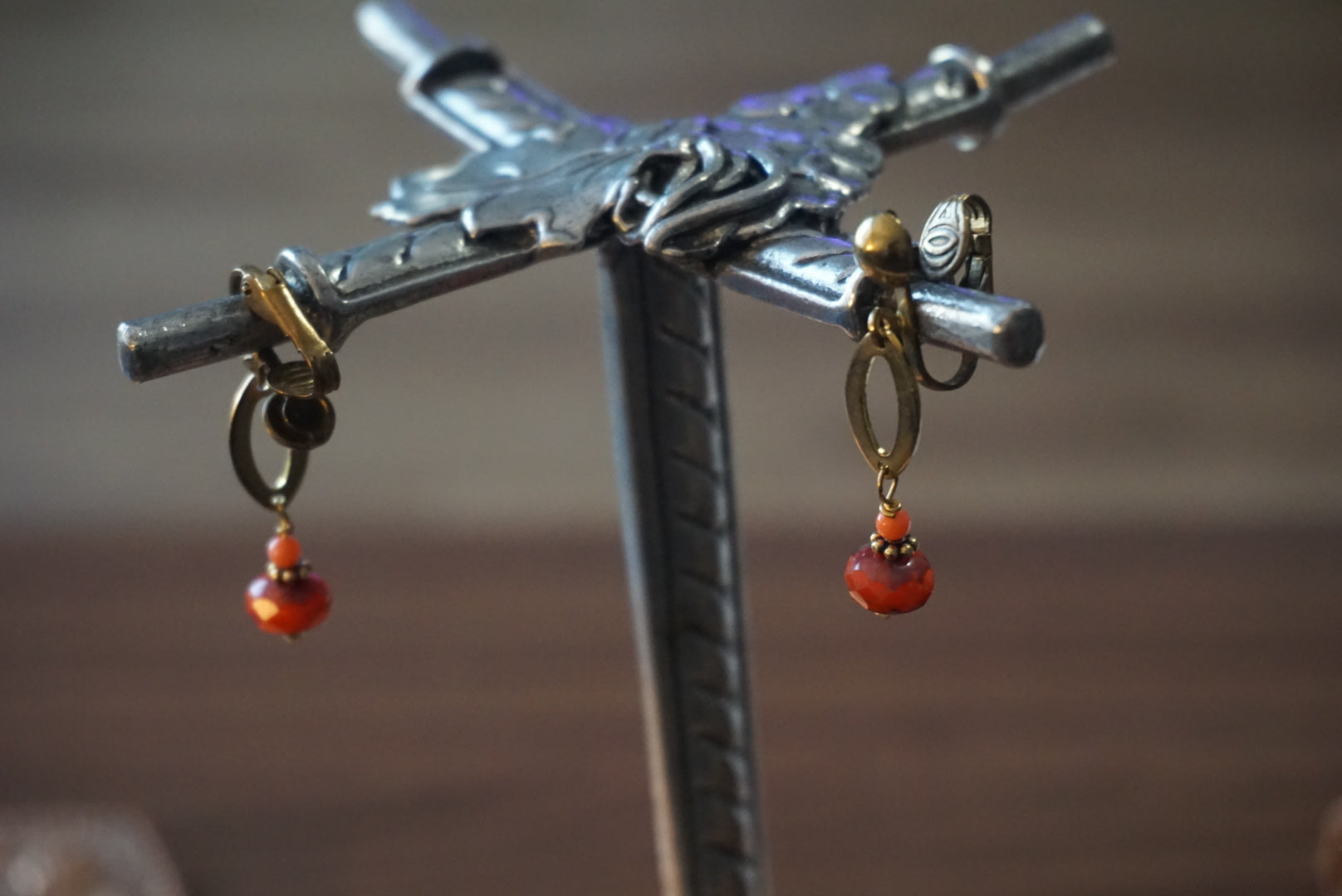 Vintage Clip-On Earrings with Red Beads