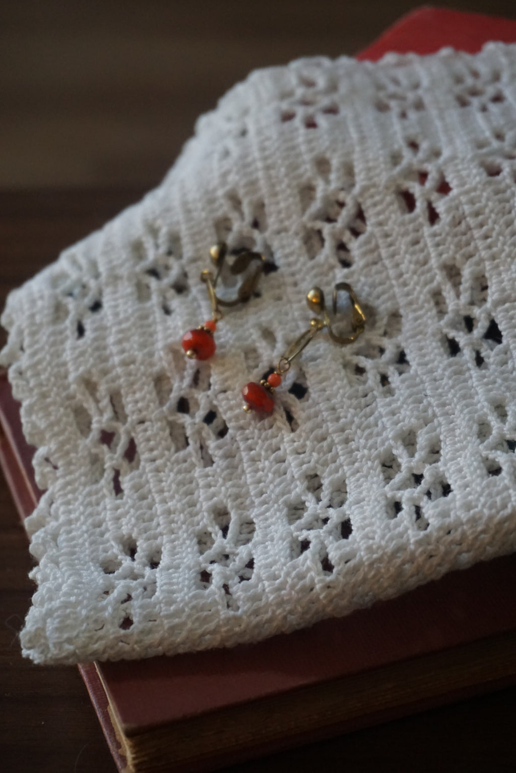 Vintage Clip-On Earrings with Red Beads