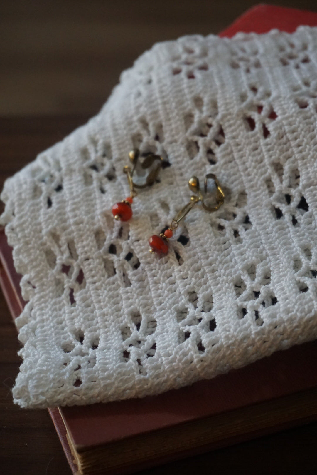 Vintage Clip-On Earrings with Red Beads