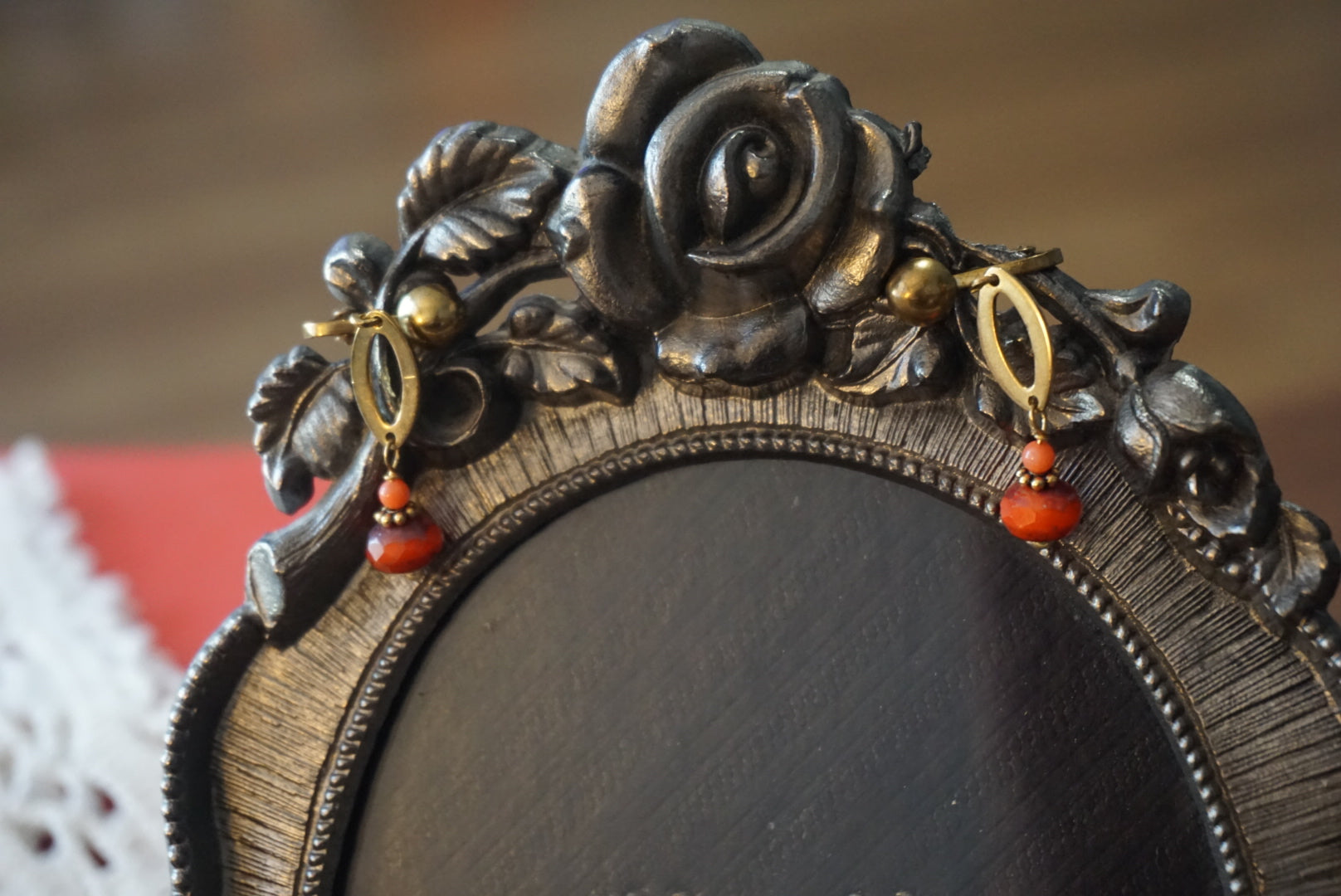Vintage Clip-On Earrings with Red Beads