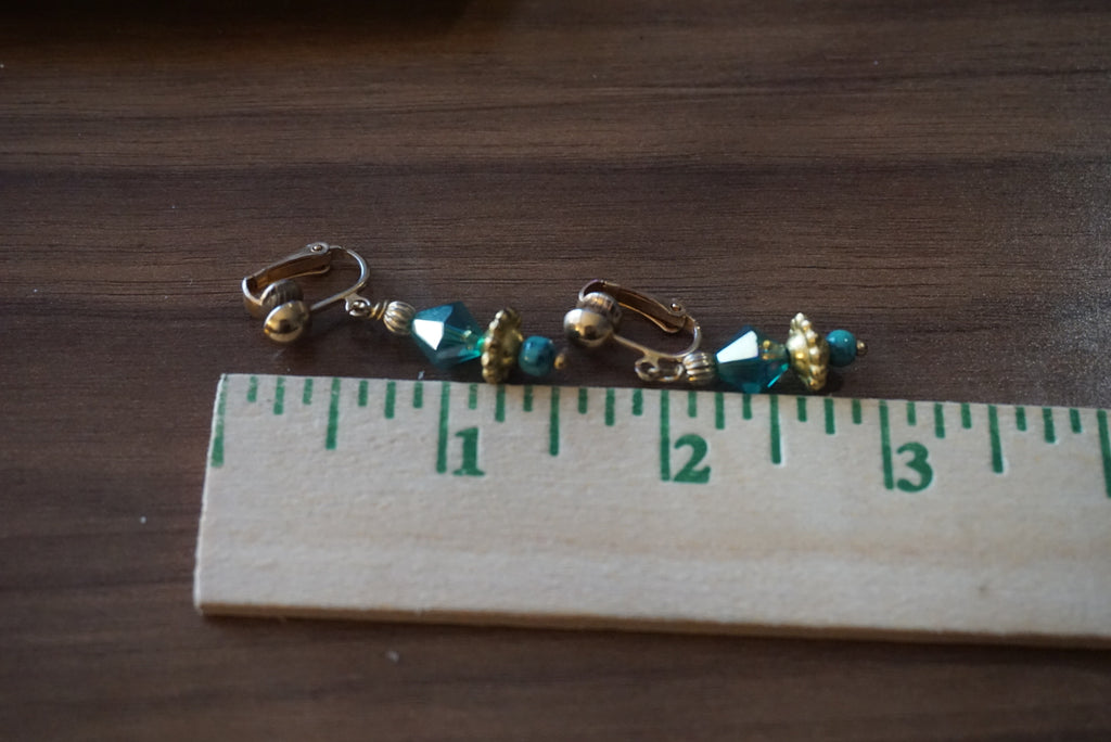 Elegant Teal Beaded Clip-On Earrings