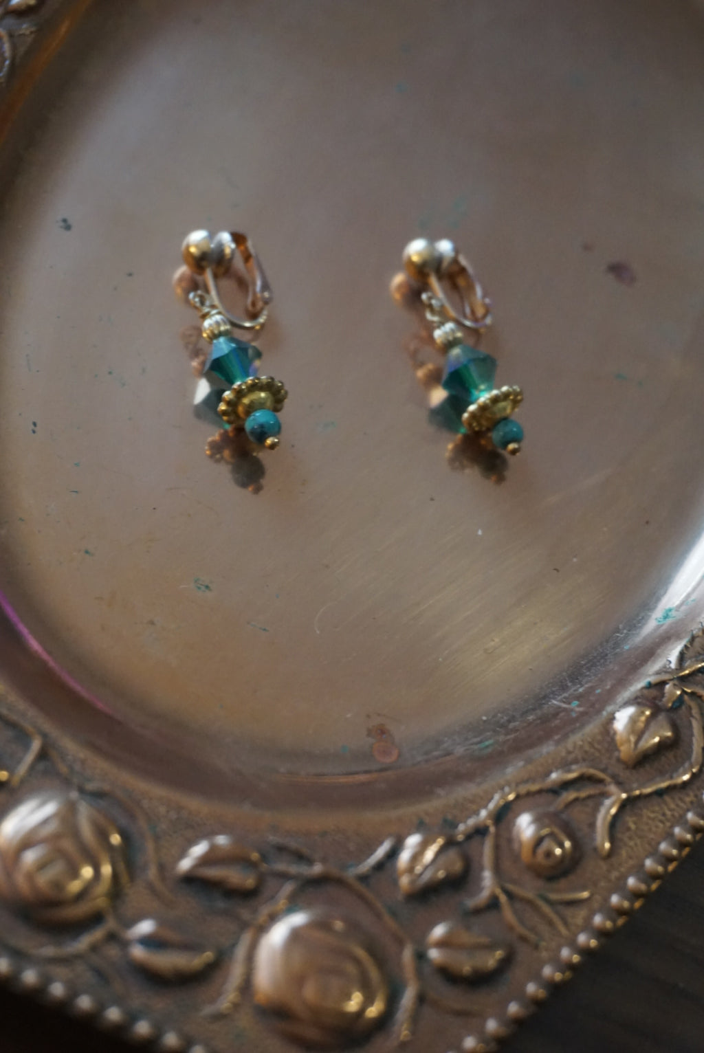 Elegant Teal Beaded Clip-On Earrings