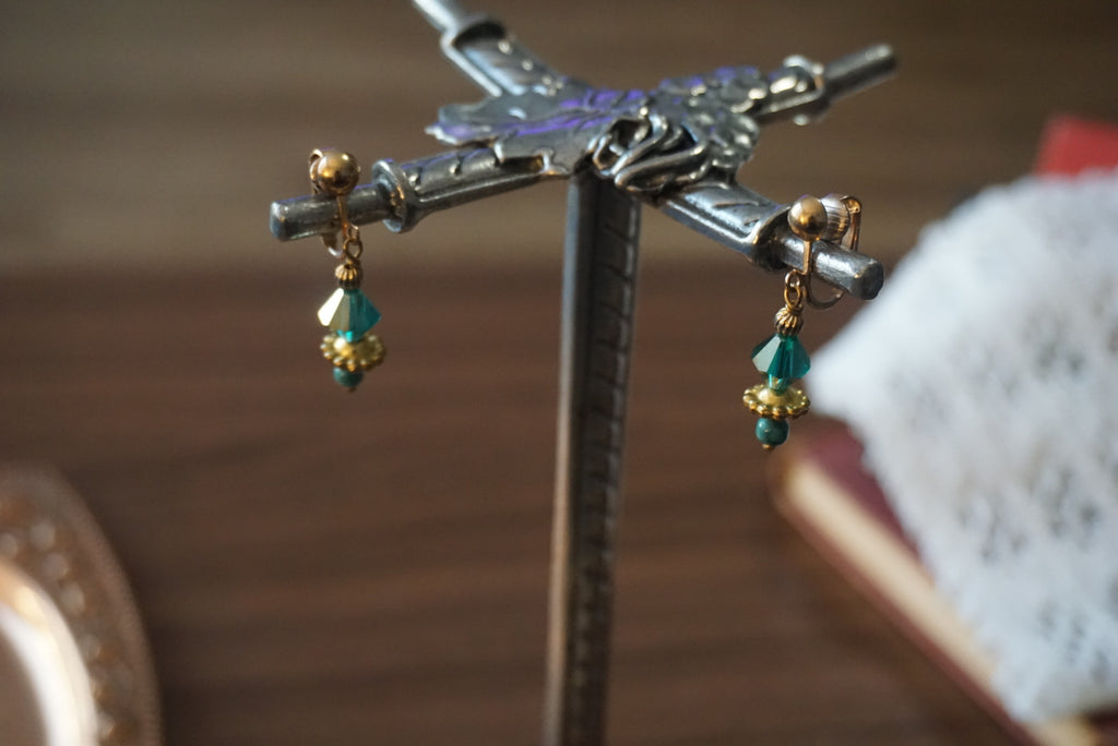 Elegant Teal Beaded Clip-On Earrings