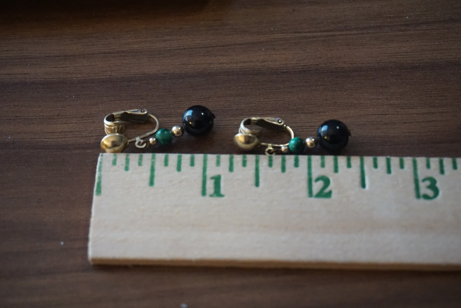 Black and Green Beaded Dangle Earrings