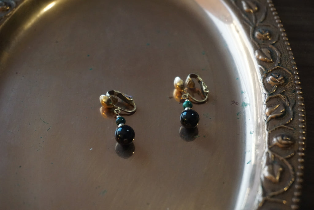 Black and Green Beaded Dangle Earrings