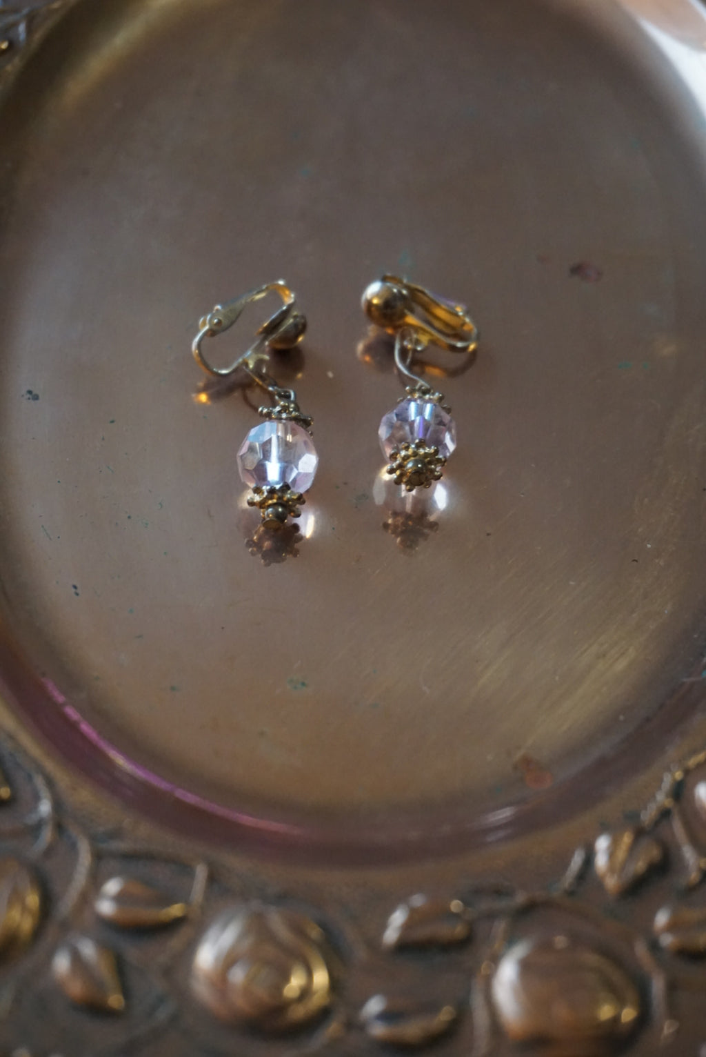 Vintage Clip-On Earrings with Pink Crystals