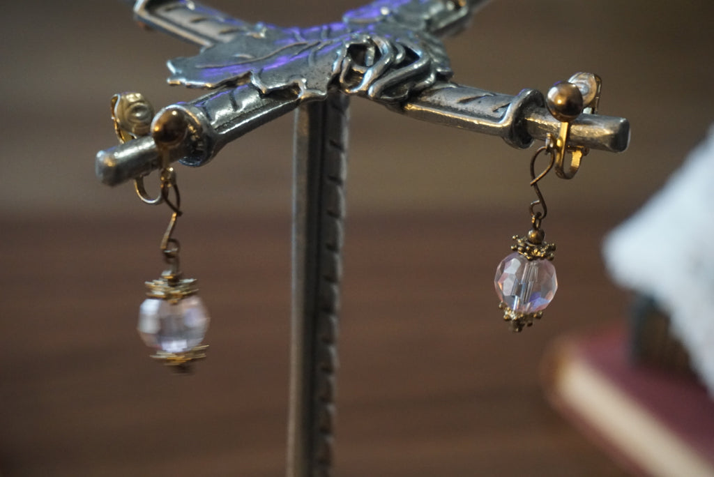 Vintage Clip-On Earrings with Pink Crystals