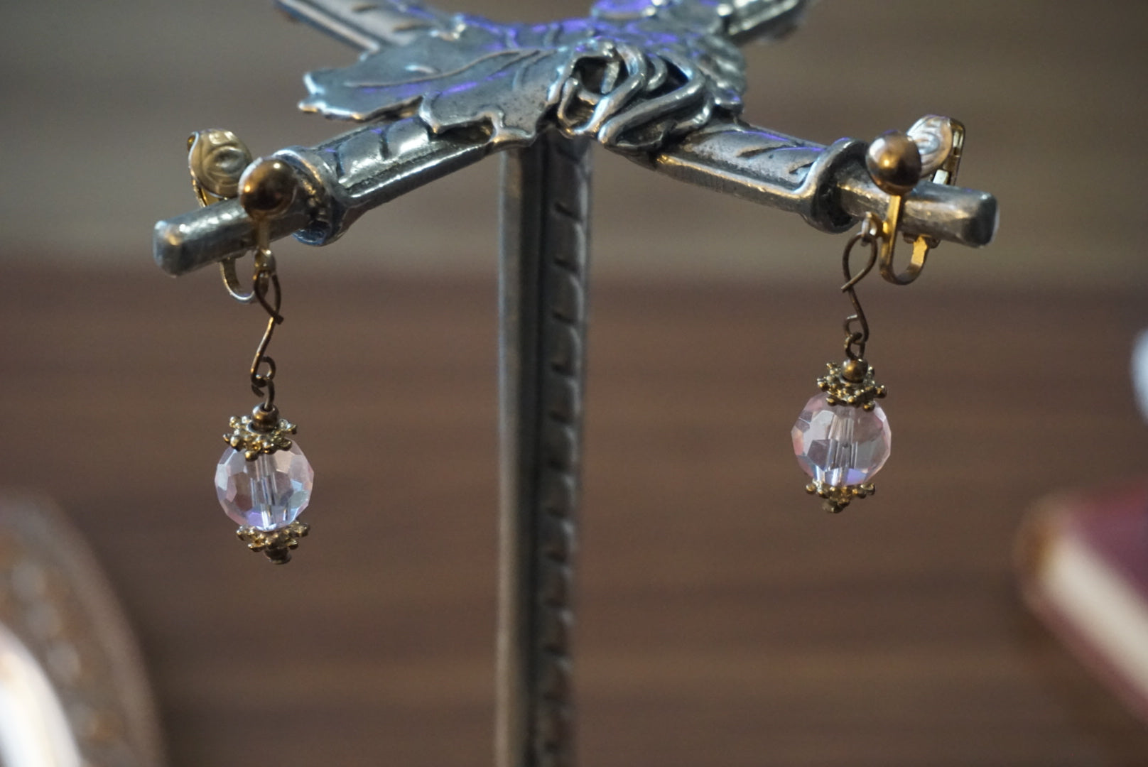 Vintage Clip-On Earrings with Pink Crystals
