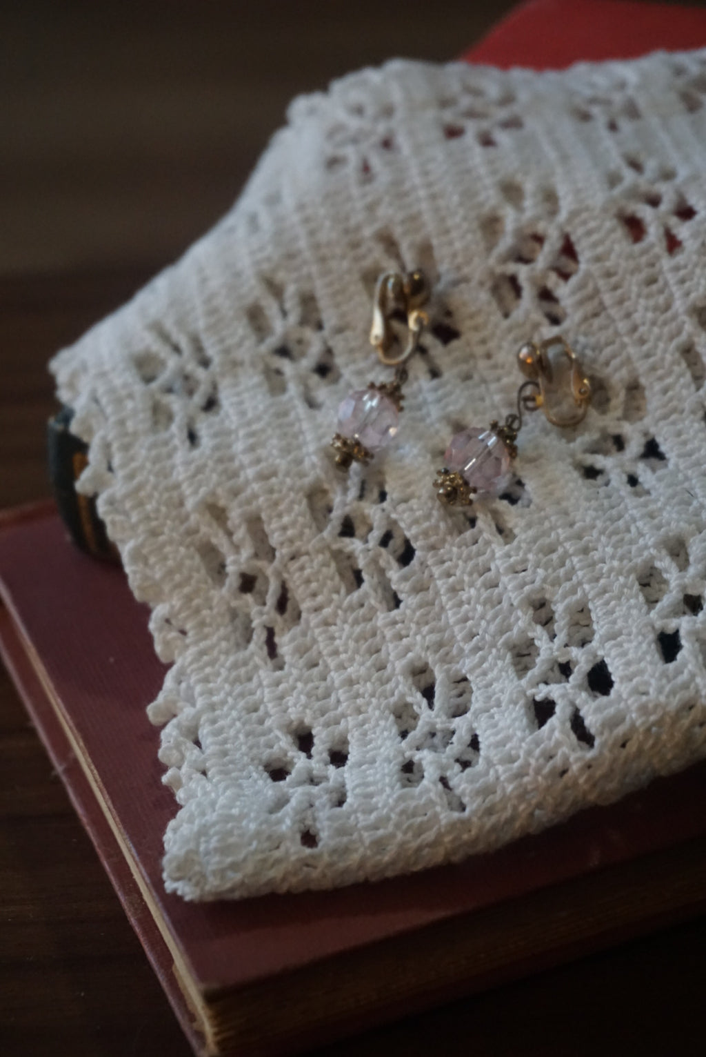 Vintage Clip-On Earrings with Pink Crystals