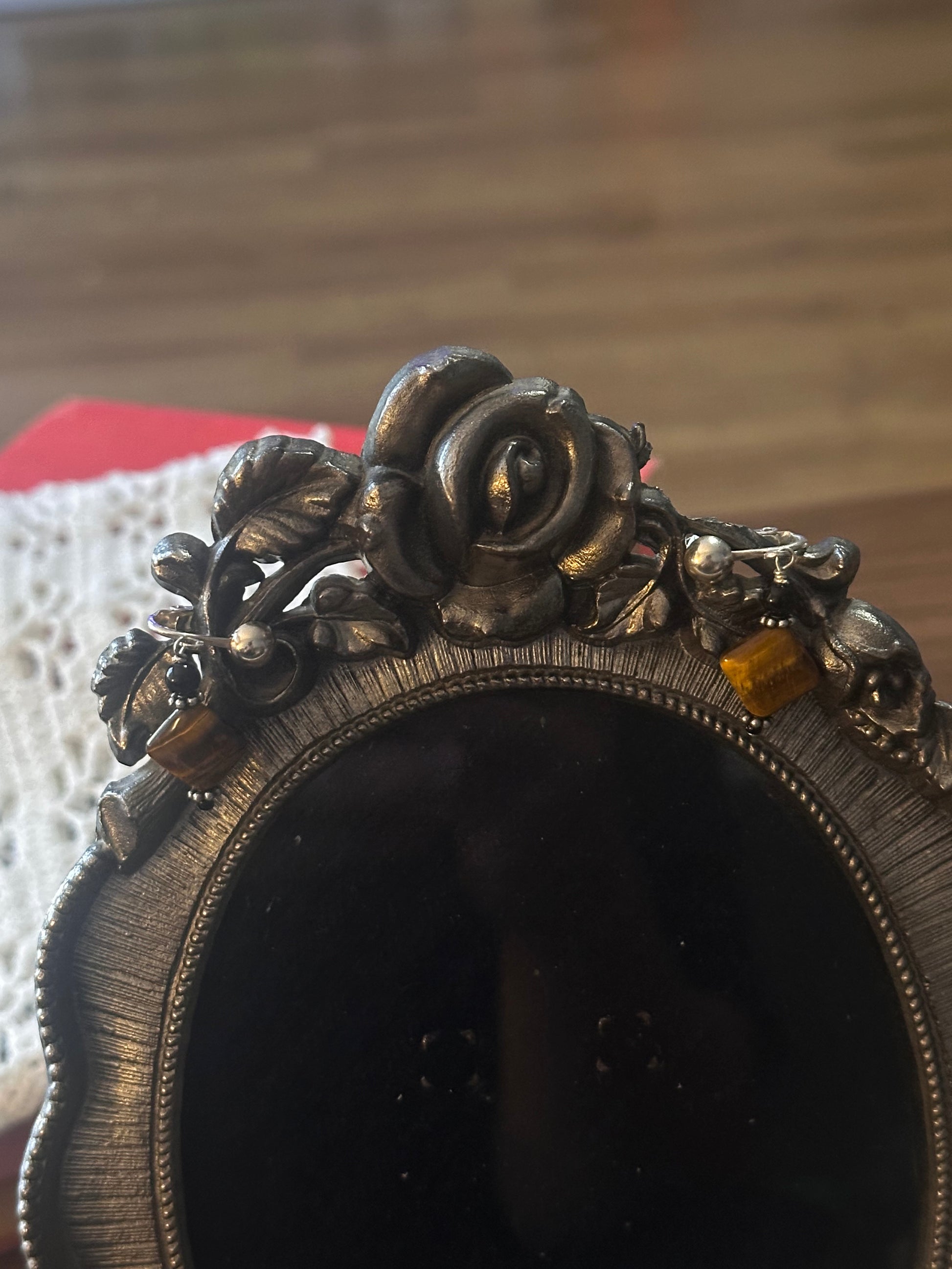 Tiger Eye and Black Bead Drop Earrings