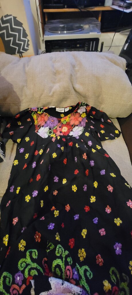 Loungees Floral Embroidered Black Cotton Dress