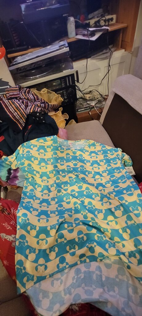 LulaRoe XS Blue and Yellow Butterfly Print Top