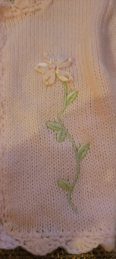Baby Pink Knitted Sweater with Floral Embroidery