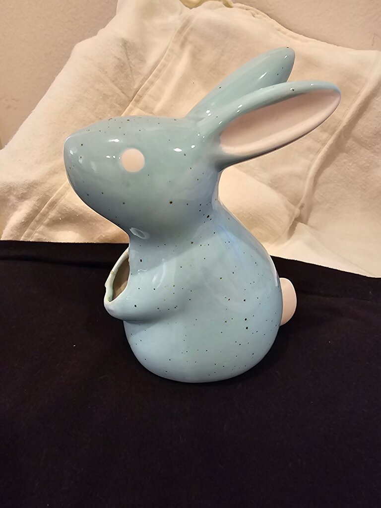 Easter Bunny Rabbit White Speckled Ceramic Planter Vase Granny Cottage Core 6C"