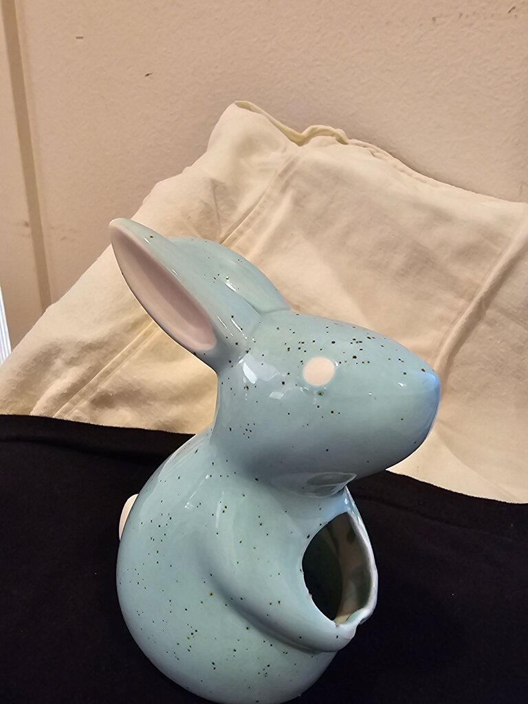 Easter Bunny Rabbit White Speckled Ceramic Planter Vase Granny Cottage Core 6C"