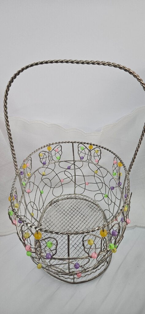 Colorful Wire Easter Basket 90s Vintage Beaded Basket butterflies