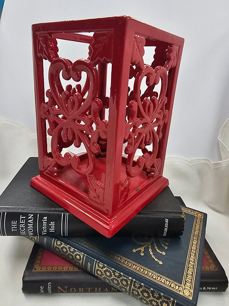 Red Decorative cast iron Planter or Candle Holder