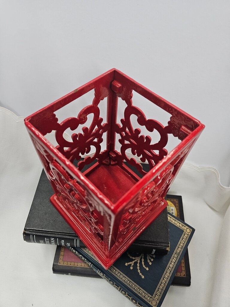 Red Decorative cast iron Planter or Candle Holder