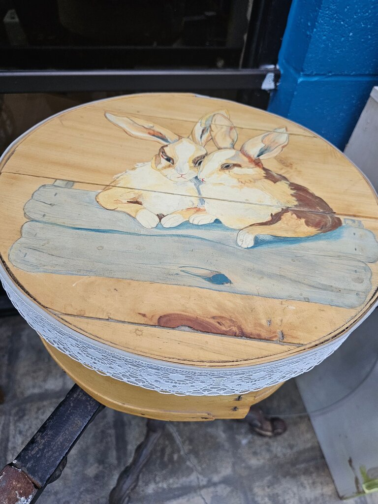 Vintage hand painted Rabbit Design Storage Box