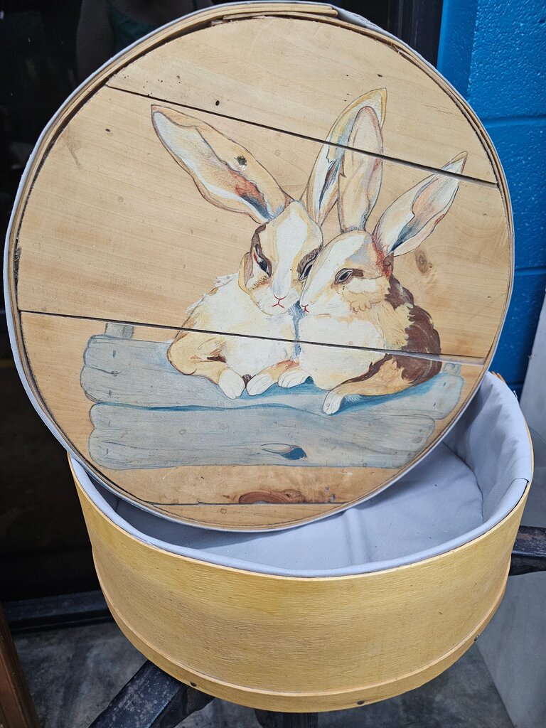 Vintage hand painted Rabbit Design Storage Box