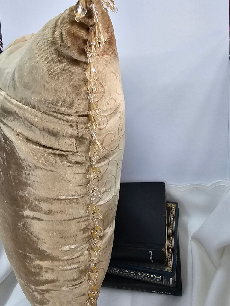 Decorative Soft Velvet Throw Pillow with Beaded Fringe