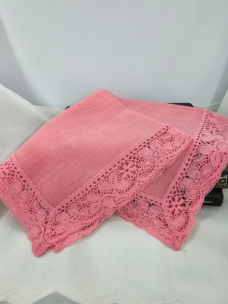 Vintage Pink Lace Handkerchief