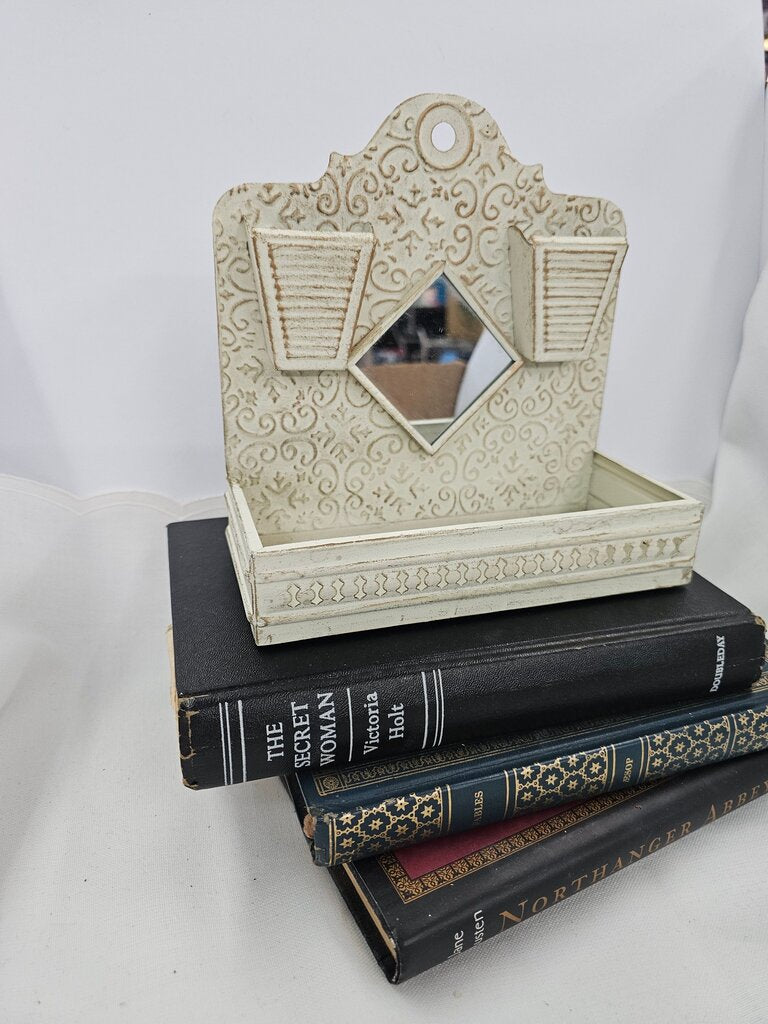 Vintage Vanity Shaving Mirror Comb and Hairpin Holders