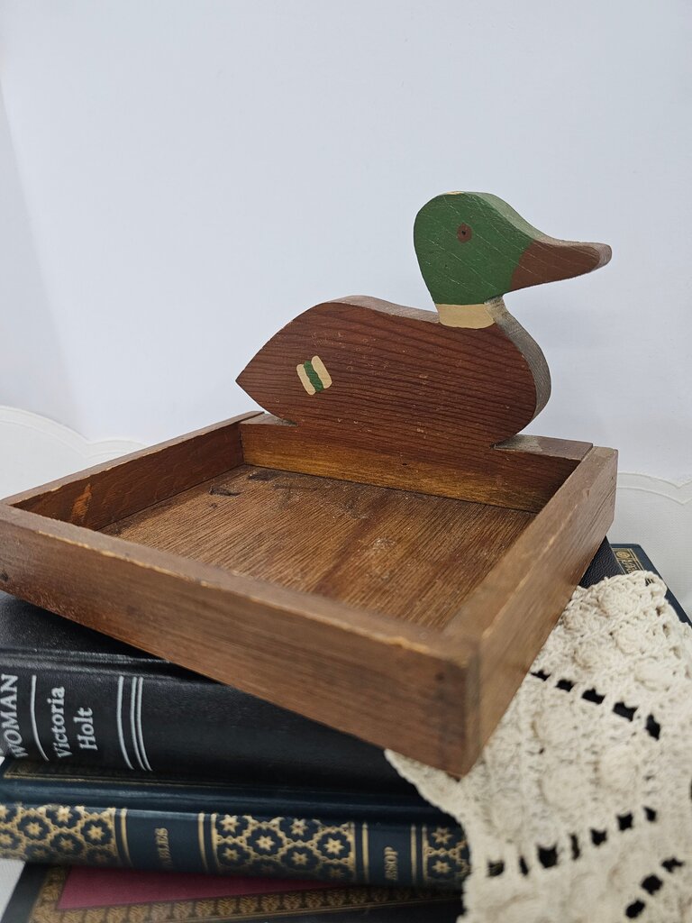 Vintage Wooden Duck Tray with Green Head