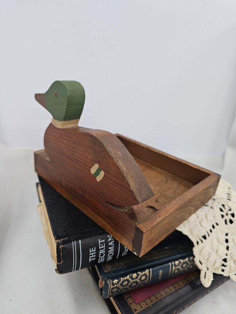 Vintage Wooden Duck Tray with Green Head