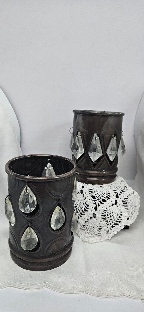 Elegant Decorative Metal Candle Holders with Crystal Accents