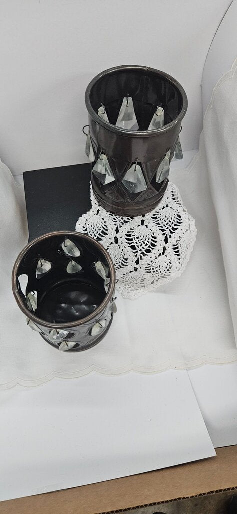 Elegant Decorative Metal Candle Holders with Crystal Accents