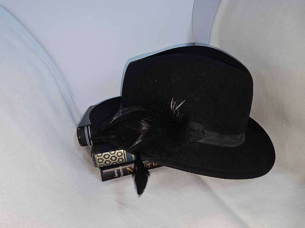 Vintage Black Wool Hat with Feather