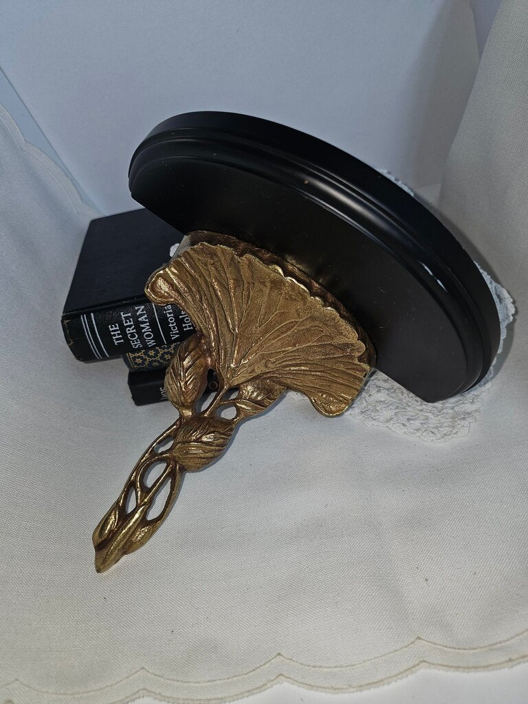 Vintage Hollywood Regency floral style Brass with Black shelf Wall Display