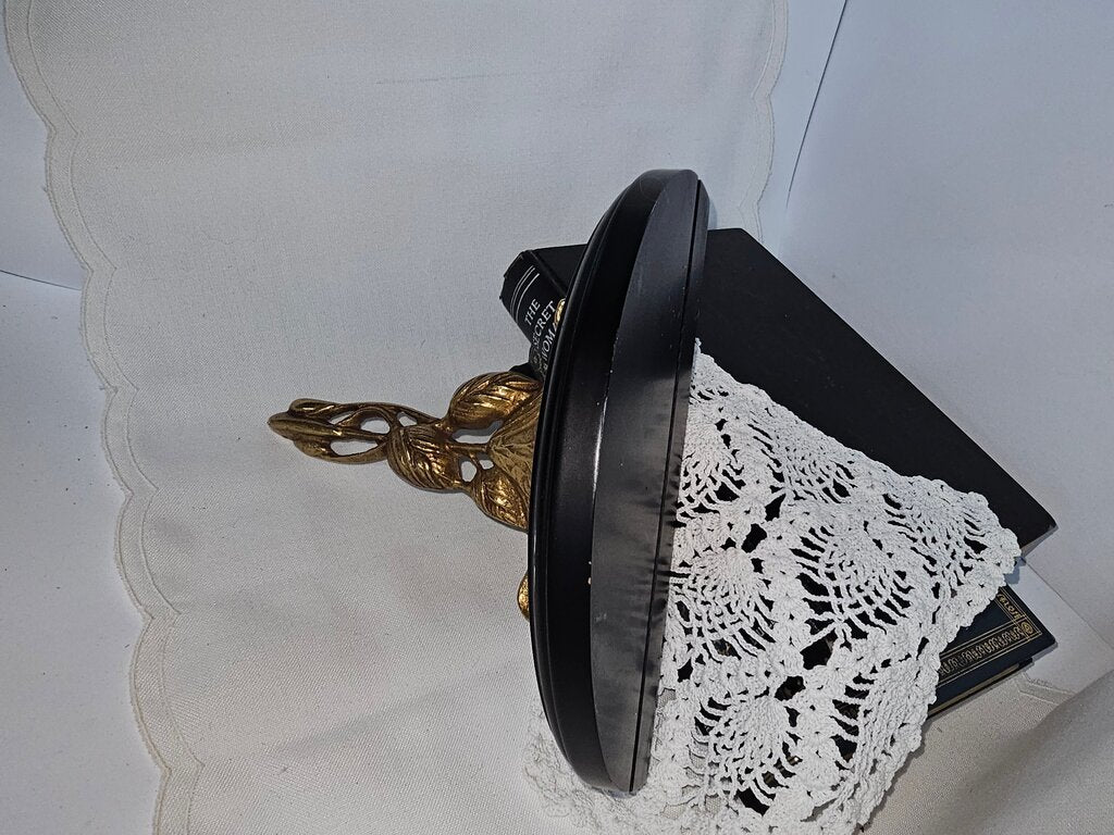 Vintage Hollywood Regency floral style Brass with Black shelf Wall Display