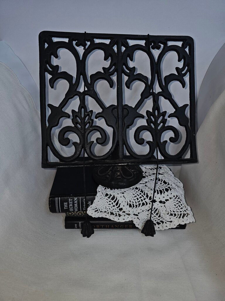 Vintage Wrought Iron Book or Cookbook/bible/book Stand with Weighted Page Holders