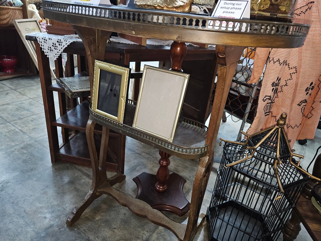 Antique Inlaid Side Table Antique French Rognon Parquetry & Galleried AS IS