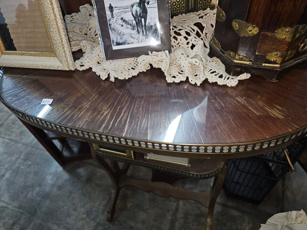 Antique Inlaid Side Table Antique French Rognon Parquetry & Galleried AS IS